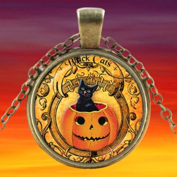Black Cat / Pumpkin / Fall / Halloween / Pendant Necklace - Picture 8 of 11
